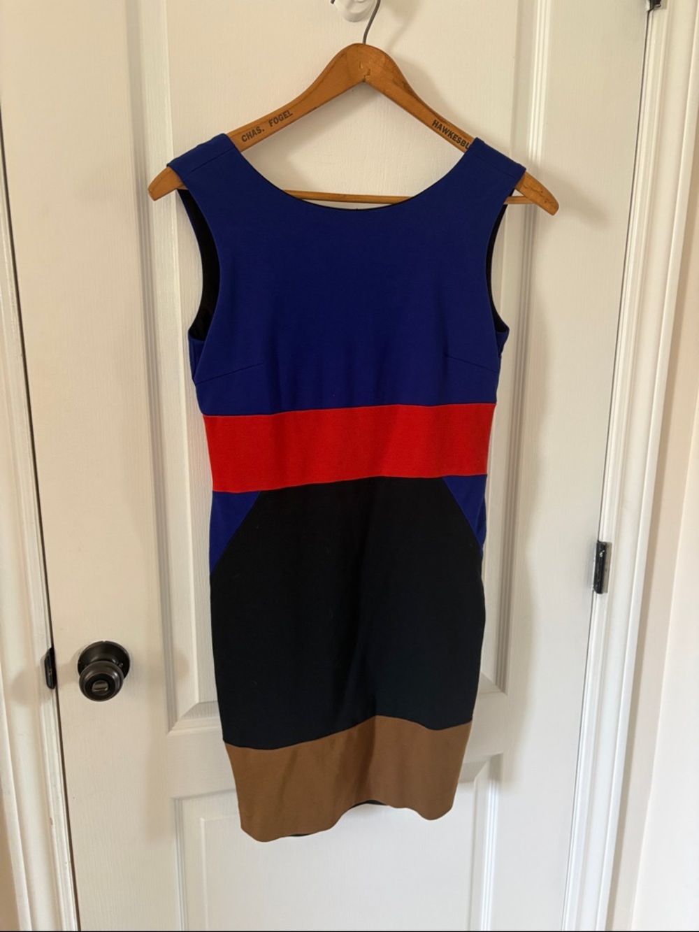 Colorblock Sleeveless Dress in Blue, Red, Black and Brown